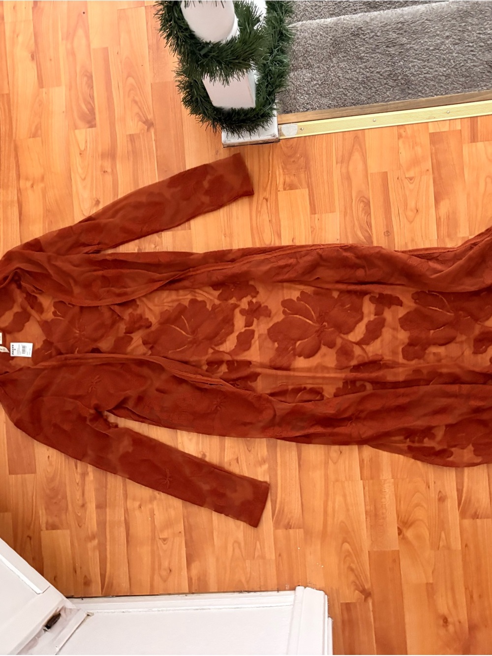 Sky and Sparrow Rust Sheer Floral Maxi Duster